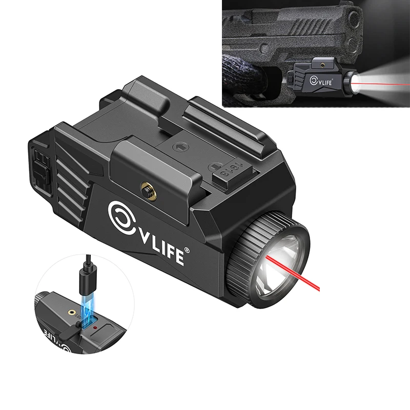 

CVLIFE 600 Lumens Tactical Flashlight Light Red/Green Laser Rechargeable Compatible with Pistol Glock & Picatinny Strobe Mode