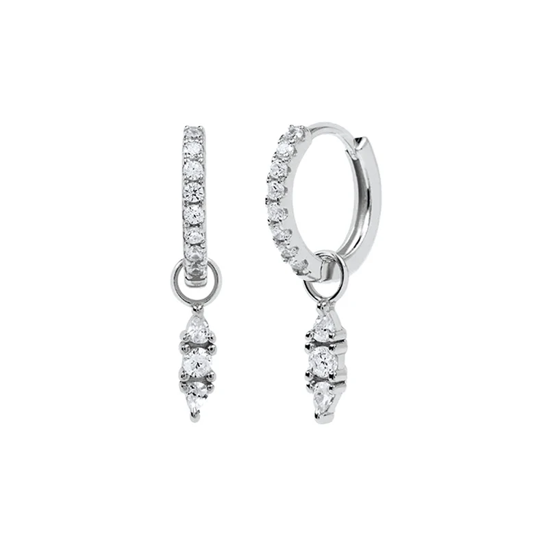 925 Sterling Silver Ear Needle Crystal Zircon Tassel Pendant Hoop Earrings Retro Small Fragrance Style High Jewelry Women Gifts