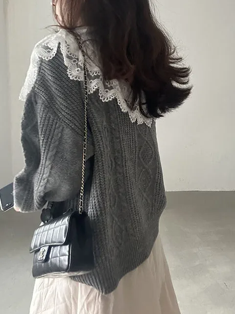 Dolce staccabile colletto in pizzo maglione lavorato a maglia set autunno inverno da donna nuovo design Sle senso maglieria vestibilità ampia lunga sve