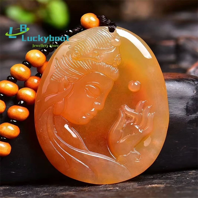 

Primary Color Yunnan Longling Huanglong Jade Guanyin Pendant Men's Jade Pendant Necklace