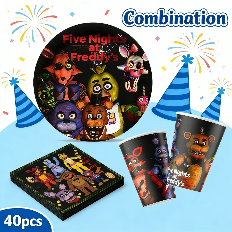 Juego Completo de Platos, Vasos y Servilletas de Five Nights at Freddy's para Fiestas, Eventos Temáticos y Decoración