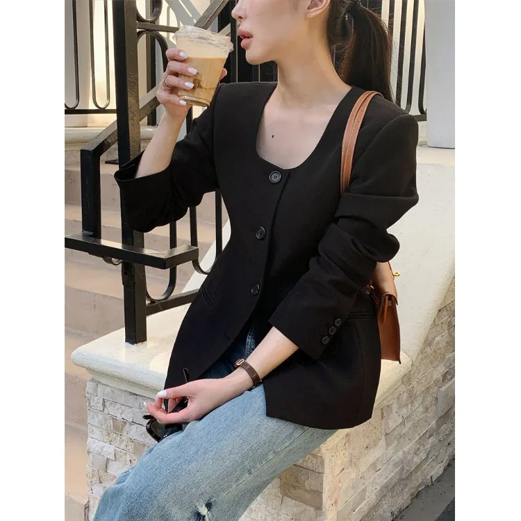 

Chic Casual Women's Suiting Jaet Fraant Sle Medium Softn Korean Version Regular Fit Other Fabric Autumn Winter Outer...