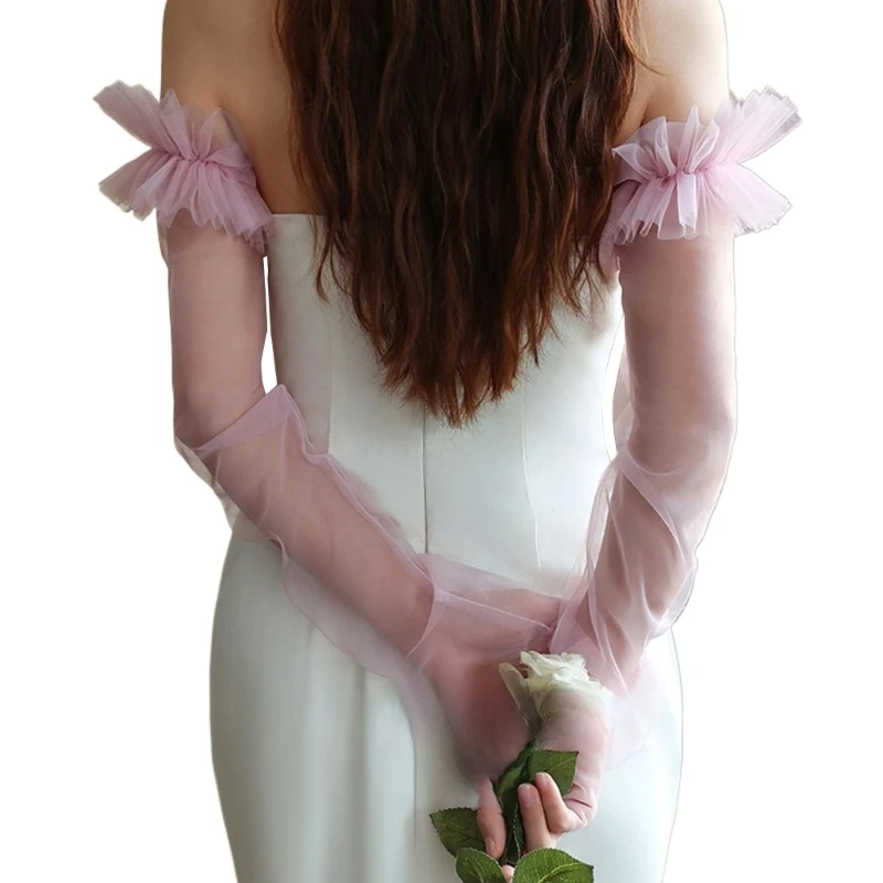 Mangas largas encaje para brazos boda para novia y fiestas nocturnas, guantes transparentes sin dedos para ocasiones K3KF