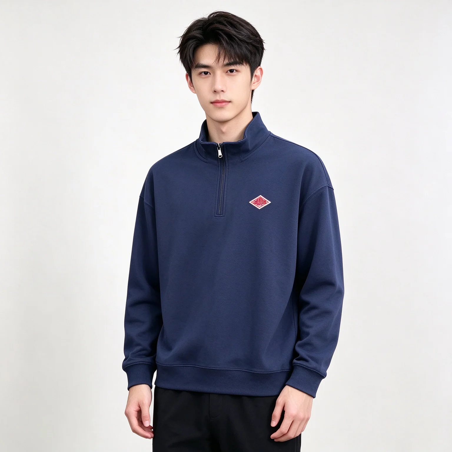 Autumn Winter Exported to Japanese Men Women Embroidery Logo Half Zip High Neck Jacket Cotton Turtleneck Classic Elegance Tops