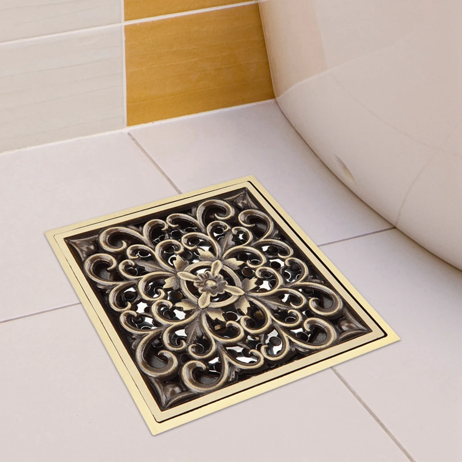 

Antique Brass 10cm Shower Floor Drain Bathroom Waste Drain Strainer Cover Grate(#1)