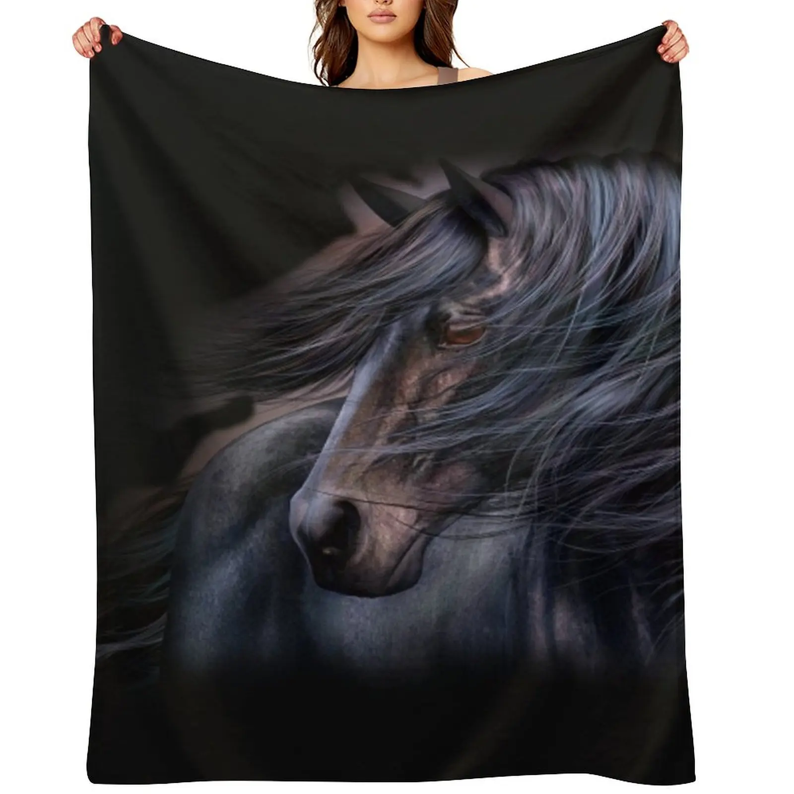 The black horse Throw Blanket Soft Plaid Retros blankets and throws Baby Blankets