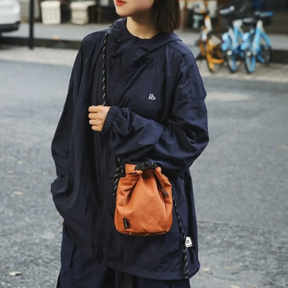 

Korean Style Drawstring Bucket Bag Handbag Solid Color Nylon Shoulder Bag Phone Bag Adjustable Shoulder Strap