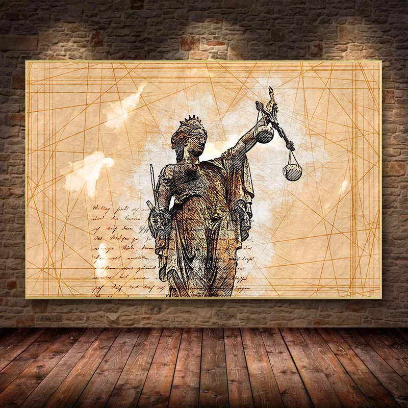 Lady Justice Themis Sculpture Goddess of Justice Poster Canvas Painting Wall Pictures Home Office Court Decor Lawyer Gift