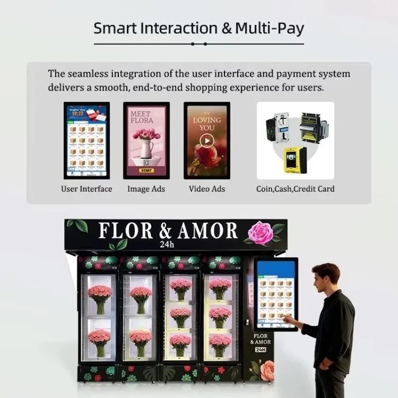 Exquisite Display 12-Grid Flower Vending Machine High-Efficiency Fresh-Keeping Flower Bouquet Vending Machine for Flower Shop