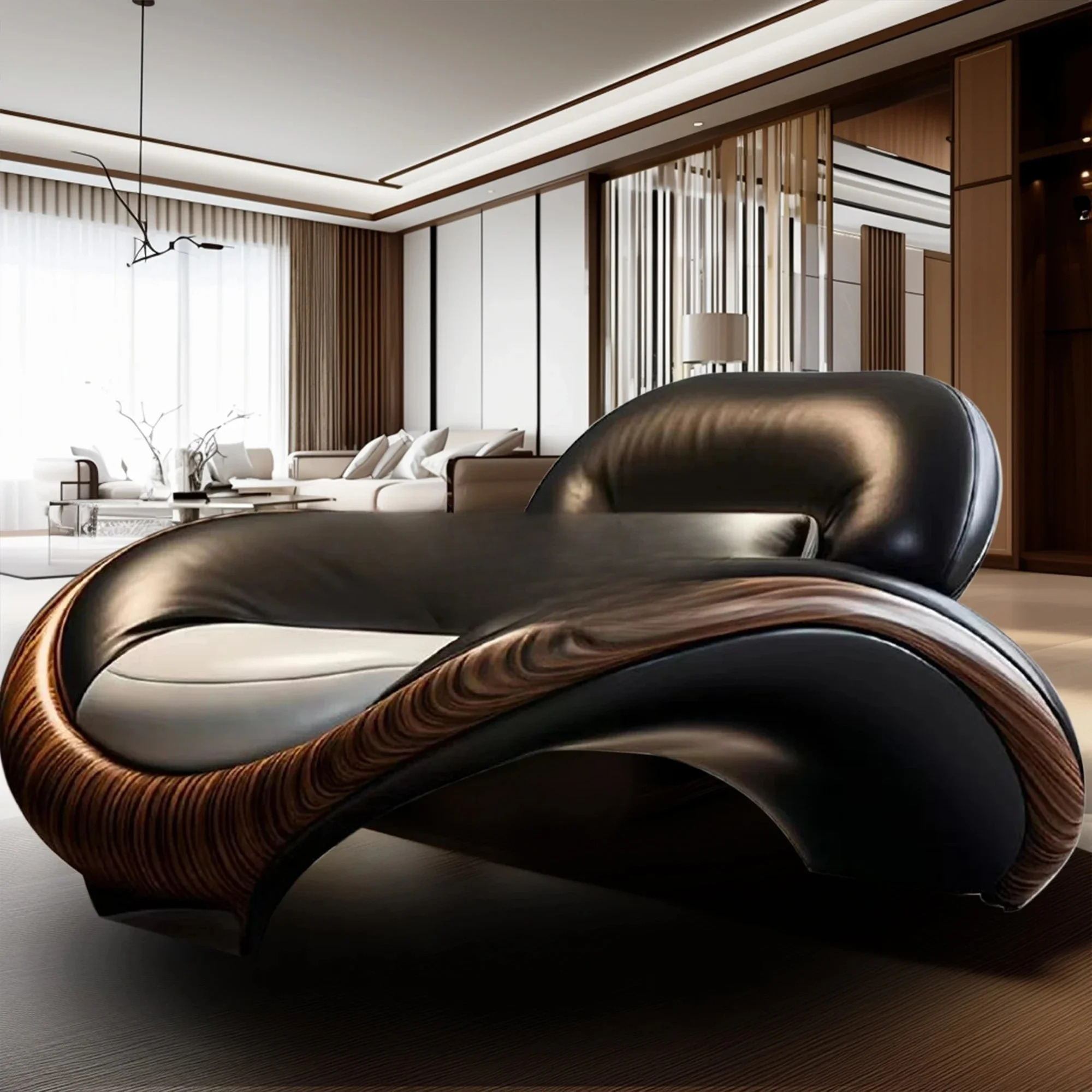 

Living room leather ingot chair Italian minimalist villa large flat floor light luxury villa new Chinese modern single sofa