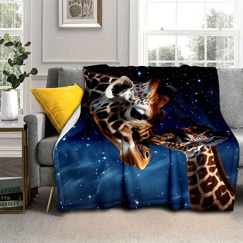 Animals Giraffe Thin Blanket, Lightweight Flannel Throw For Sofa, Bed, Travel, Camping, Livingroom, Office, Couch, Chair