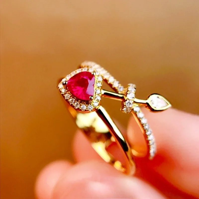 Fashionable and Sweet Cupid Arrow Double layered Coil Inlaid Heart shaped Zircon Ring Confession Date Ring Gift for Girlfriend