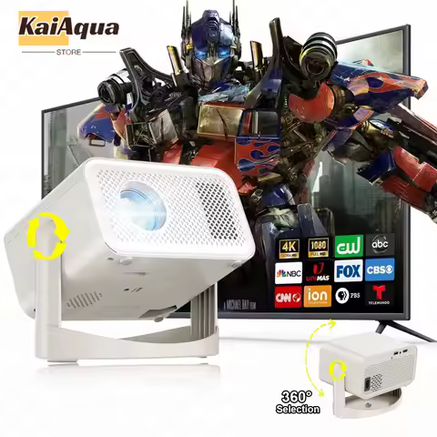 360 ° WiFi 및 Bluetooth 1080P 지원 조정 가능한 스탠드 미니 프로젝터 18000L 휴대용 프로젝터 전기 초점 자동 키스톤