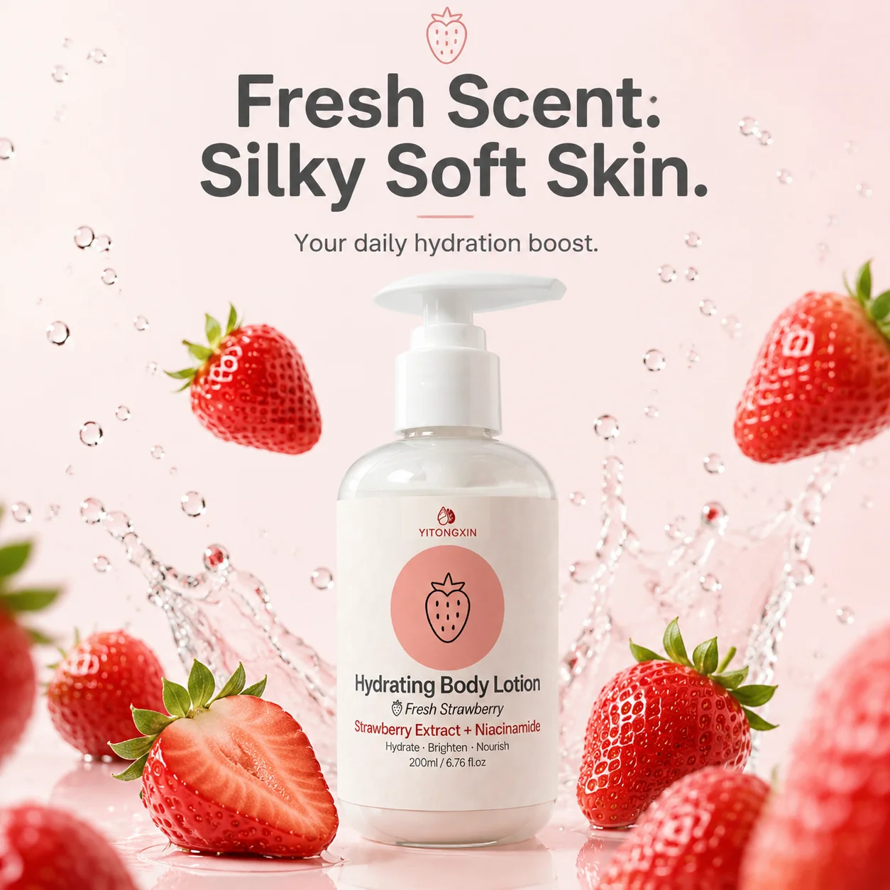 Strawberry Extract Niacinamide Body Lotion Hydrating Brightening Nourishing Moisturizer 200ml Fast Absorbing Daily Skin Care