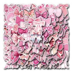 55Pcs  Cute Pink Coquette Bows Stickers Pink Bows DIY Stickers Scrapbooking Phone Luggage Skateboard Waterproof Graffiti Decals