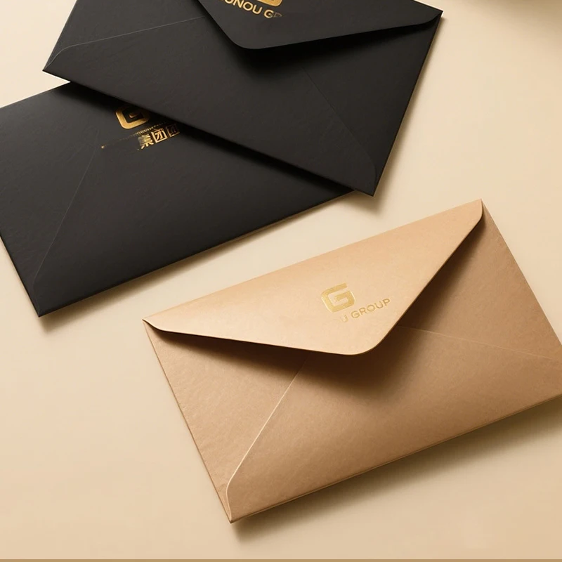 

Custom Logo Gold Foil Kraft Envelopes, Wedding Invitation Envelopes, Business & Personal Greeting Card Envelopes