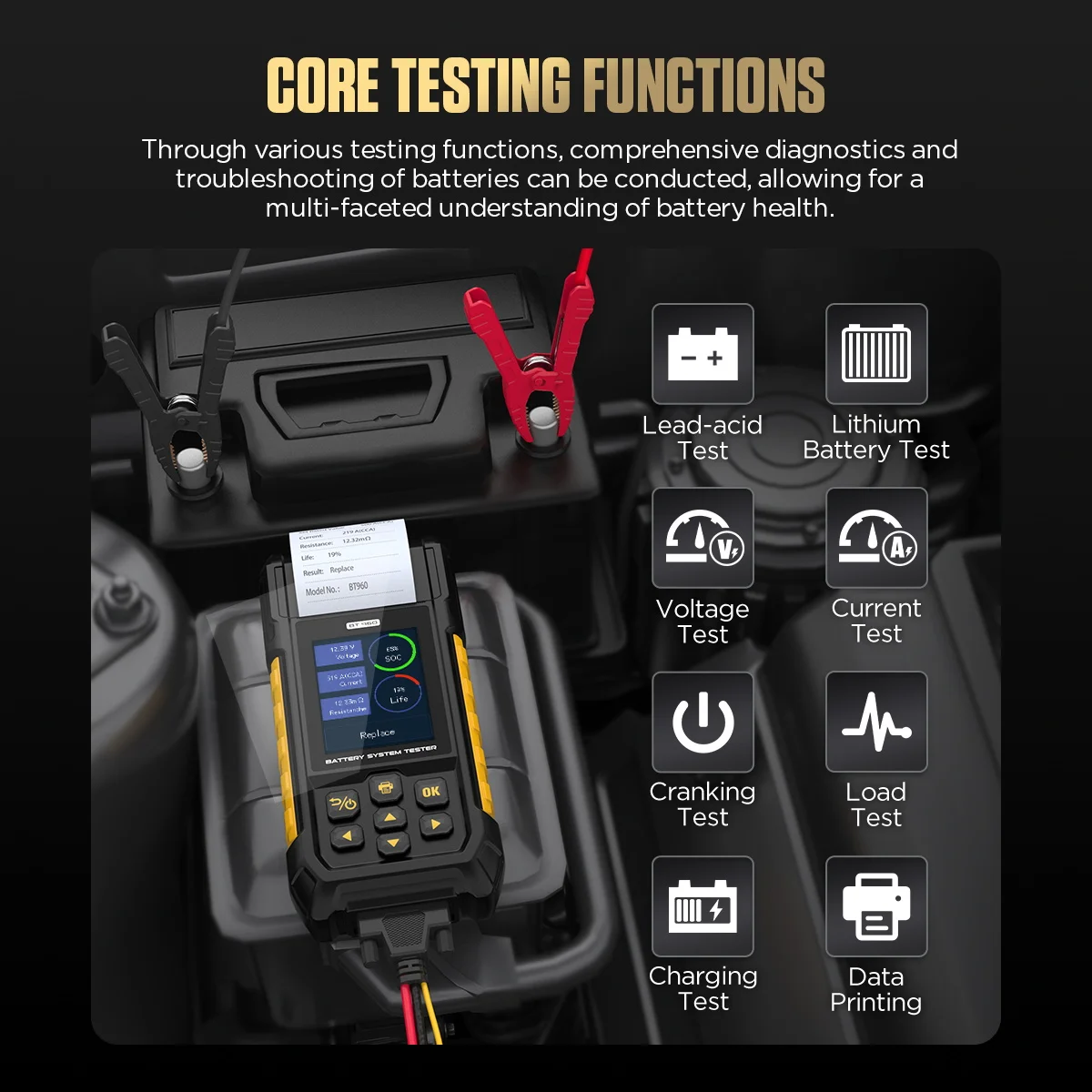 AUTOOL BT960 battery testing functions