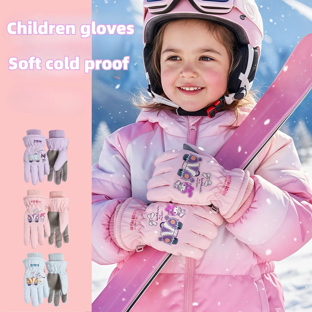 

Hello Kitty Children Ski Gloves Waterproof Warm for Winter Outdoor Play in The Snow Thickened for Girls Waterproof for Snow Play