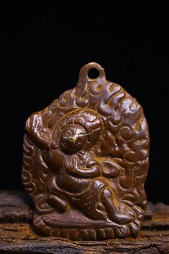 

2" Old Tibet Bronze Buddhism Mahakala Wrathful Deity Buddha Amulet Pendant