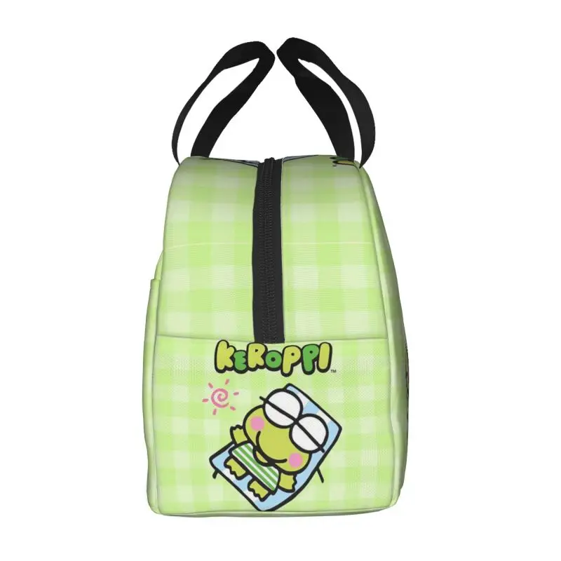 Custom Keroppi Thermal Insulated Lunch Bag Women Portable Lunch Container for Kids School Children Storage Food Box