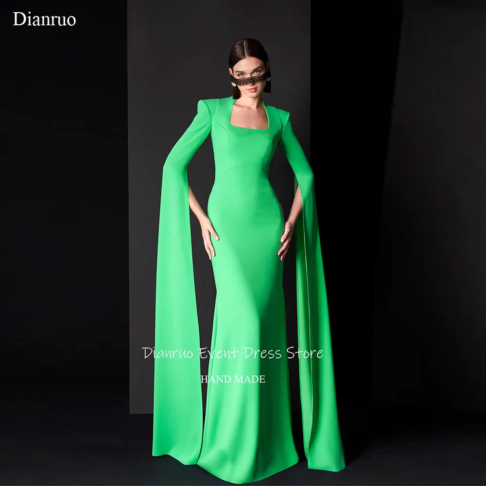 

Dianruo Neon Green Mermaid Evening Dresses Square Neck Special Occasion Gowns Glamorous Long Length Celebrity Dresses Customized