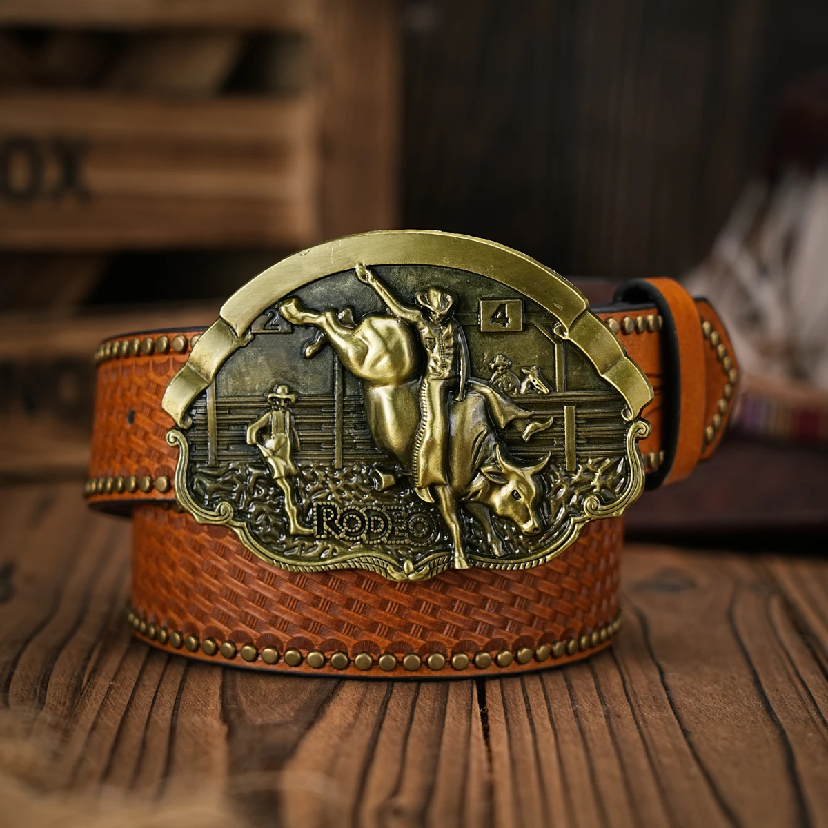 Men - Women - Western Denim - pu leather - Belt - Vintage jeans with floral carved buckle belt