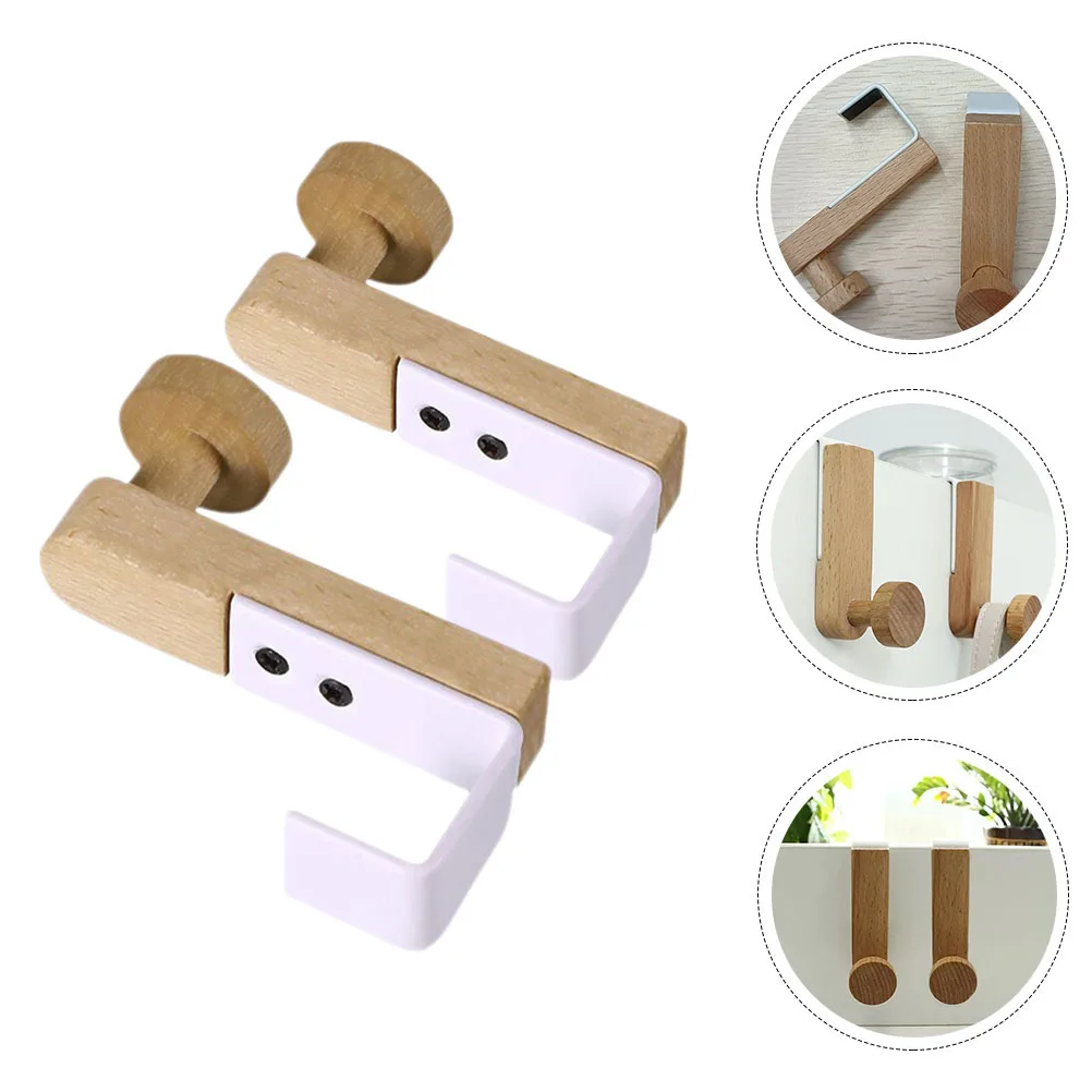 

2pcs Over The Door Hooks For Cabinet Drawer Door Less Than 2.5Cm Thick Iron Wood Material No Drill Installation Multi-Function