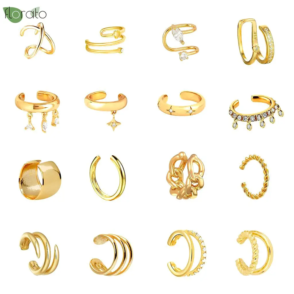 1pcs Fashion Gold Color Earrings for Women Minimalism Non Pierced Clip on Earrings Mens Shiny Zircon Ear Clips Trend Jewelry