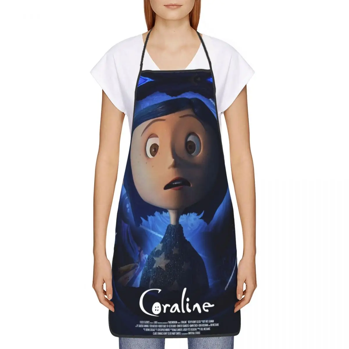 Custom Bib Halloween Horror Movie Coraline Aprons Men Women Unisex Adult Chef Kitchen Cooking Tablier Cuisine Painting