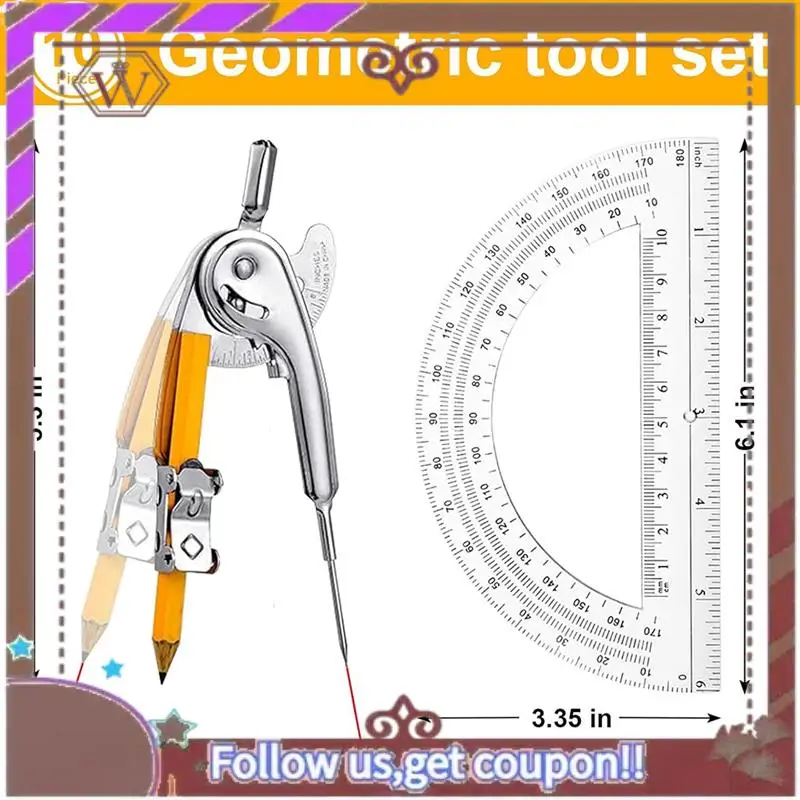 ABBG-20 مجموعات منقلة وبوصلة للطلاب - مجموعة الرياضيات الهندسية للطلاب - مع بوصلة قلم رصاص، منقلة الرياضيات 180 درجة