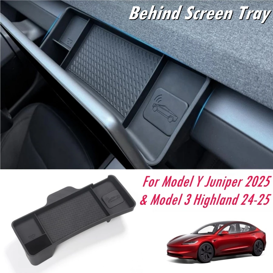 For Tesla Model Y Juniper 2025 & Model 3 Highland 24-25 Behind Screen Storage Box Silicone Dashboard Tray Sunglasses Holder