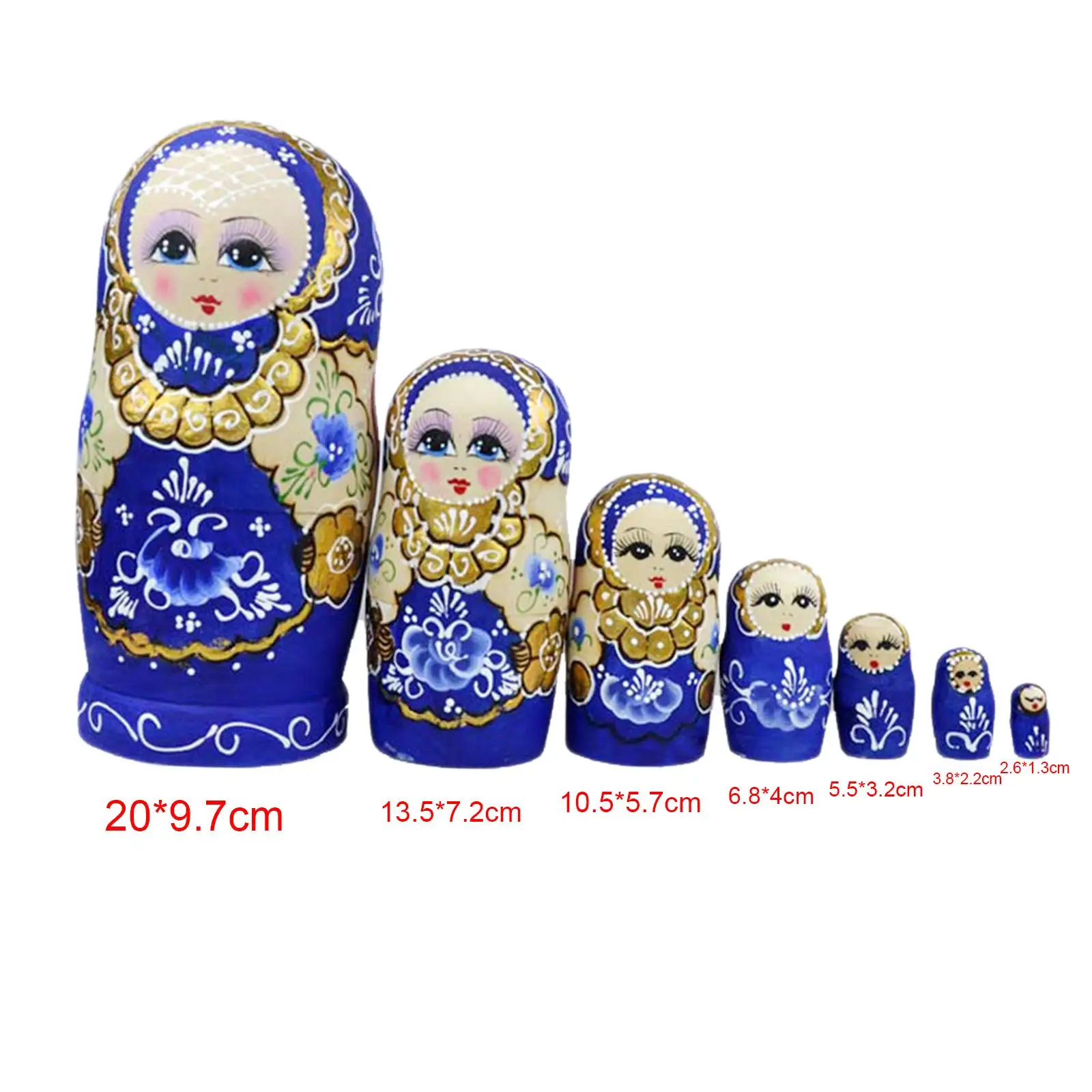 7 Pieces Cartoon Russian Nesting Dolls Matryoshka Wood Stacking Dolls Collectible Blue for Christmas Home Decoration Ornaments