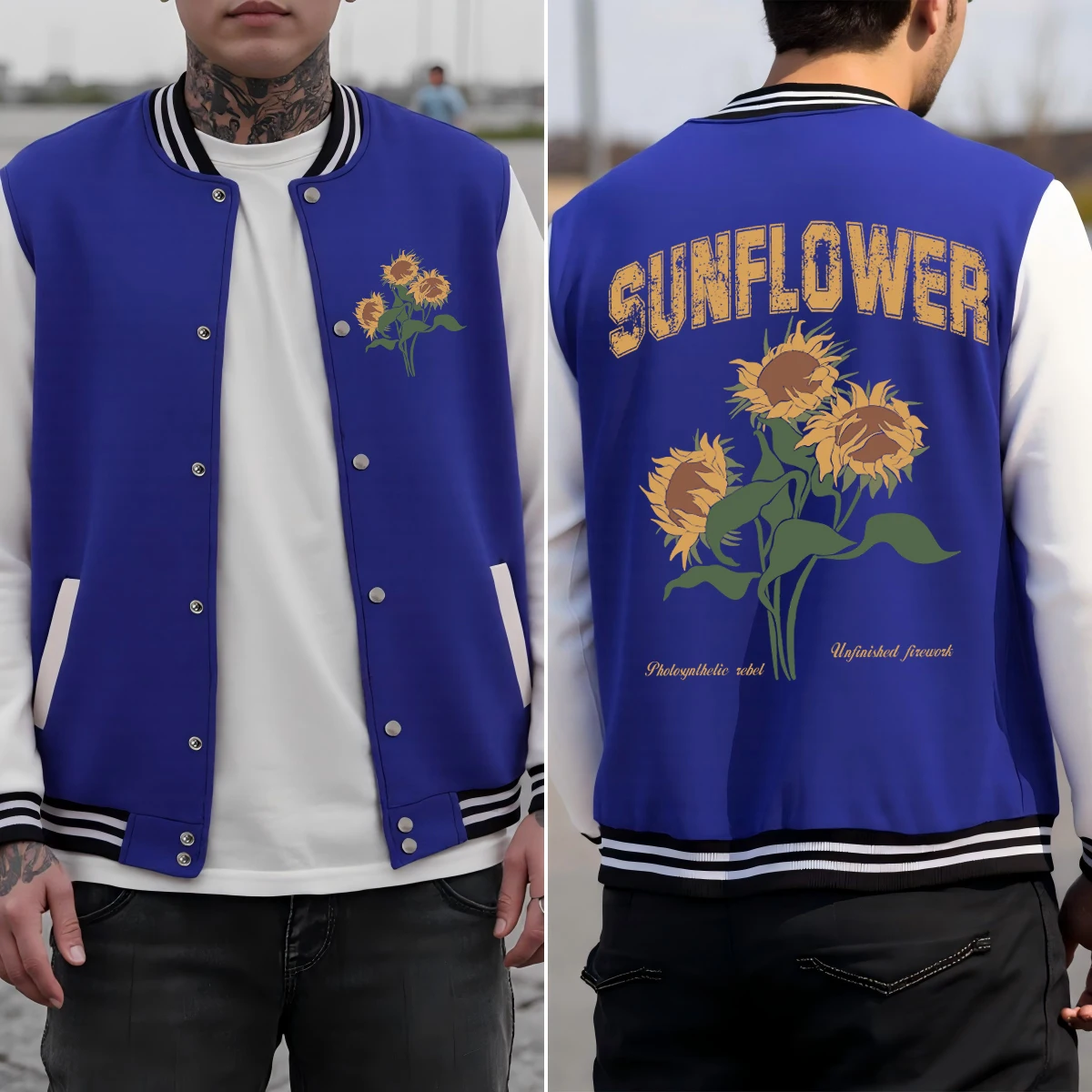 

Sunflower Is Very Beautiful Printed Men Baseball Uniform Fashion Pocket Jacket Autumn Warm Clothing Loose Cotton Jackets