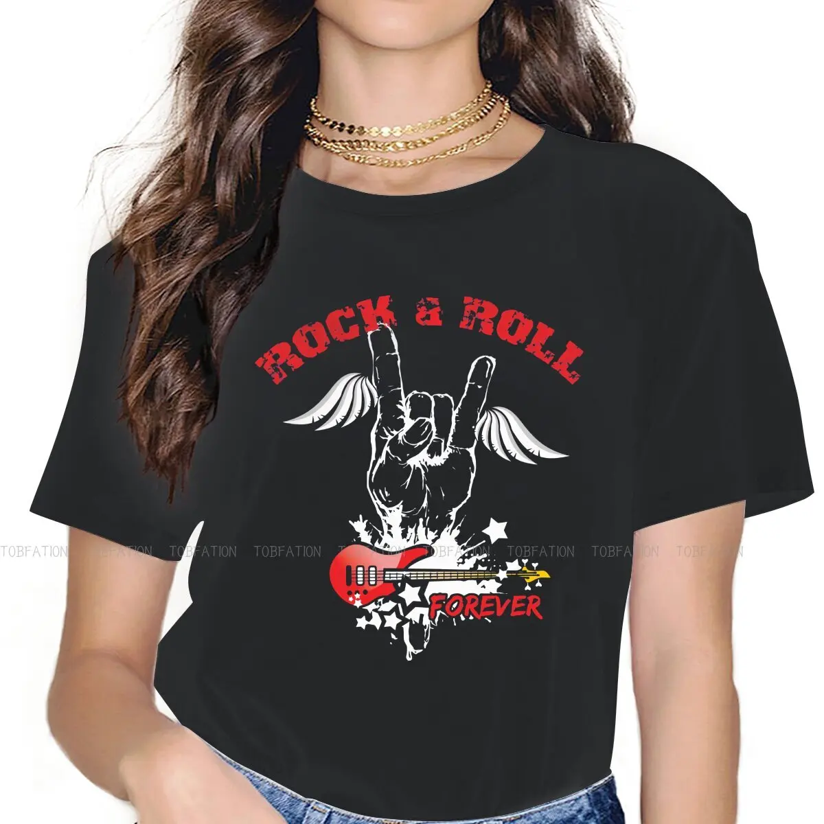 Bass Guitar Rock Music Women T Shirt Rock and Roll Forever  Female Tops Graphic Funny Tees Ladies 4XL Cotton Tshirt