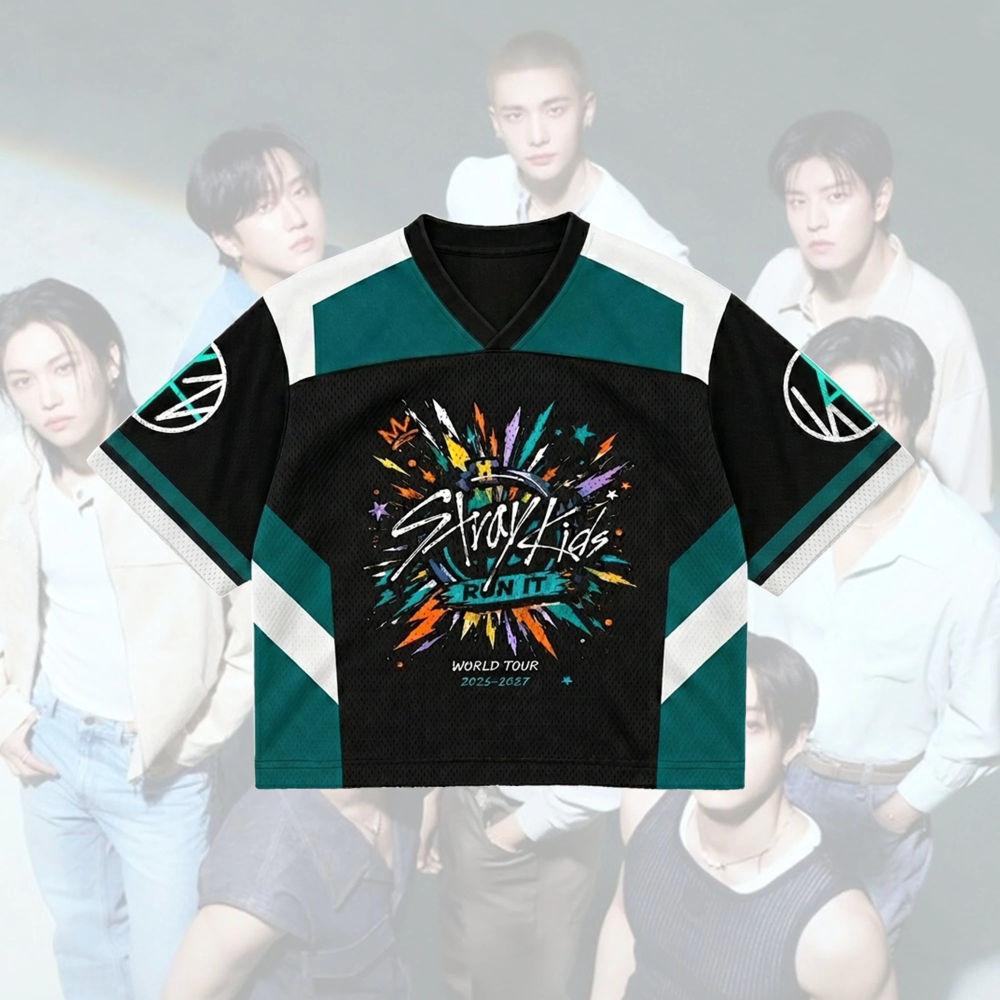 Stray Kids This & That Comeback Mixed Mesh Jersey Run It Gifts for Fan Family Matching Clothing Fashion Leisure Street T-shirt