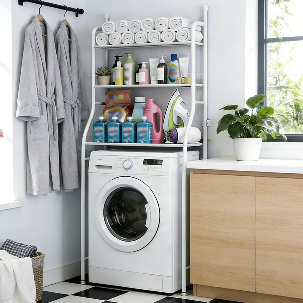 3-stufiges Badezimmer-Aufbewahrungsregal für Waschmaschinen, Toilettenregal aus Metall über dem Toilettensitz, Badezimmer-Aufbewahrungsplattform – Detail 6
