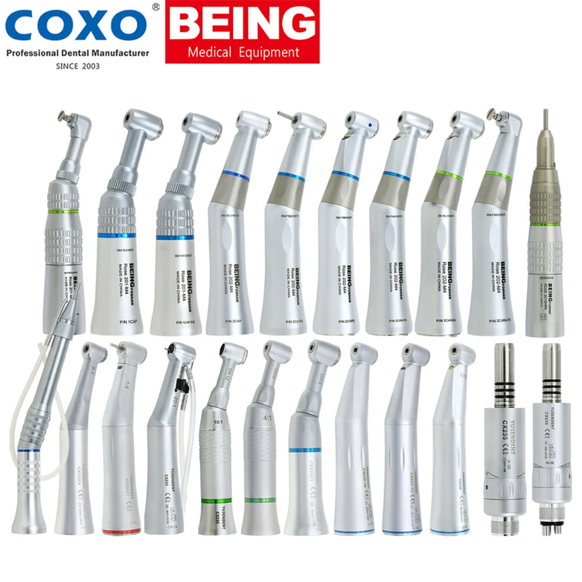 

CX235/202CAP BEING/COXO Dental Low Speed Fiber Optic Contra Angle Handpiece Self Power with E Generator 1:1/4:1/6:1/10:1/20:1