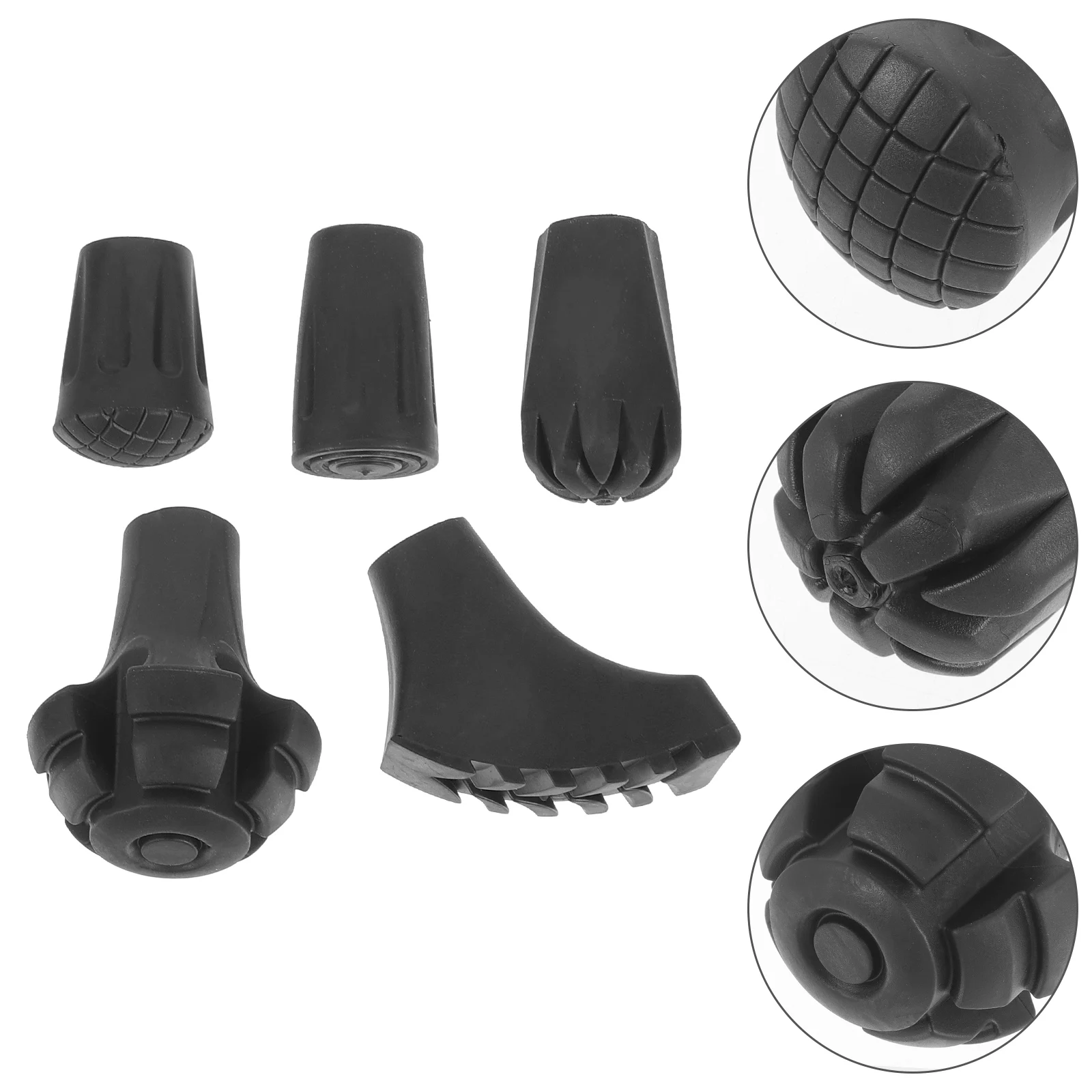

5pcs Trekking Pole Foot Covers Rubber Non-Slip Hiking Cane Tips Thickened Replacement Walking Stick Protector Mud Snow Anti-Sink