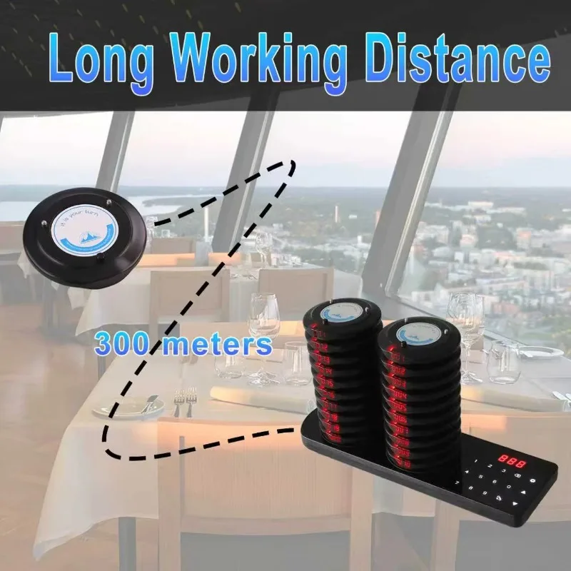 Waterproof Cafe Guest Queue Buzzer 10 Long Range Wireless Vibrating Beeper Paging System Restaurant Clinic view 4