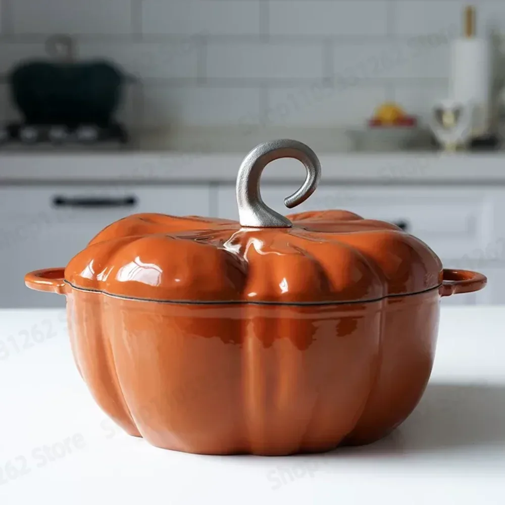 3.76 L Pumpkin Enamel Cast Iron Pot Orange 24cm Stew Soup Braising Pot Induction Cooker Open Fire Universal