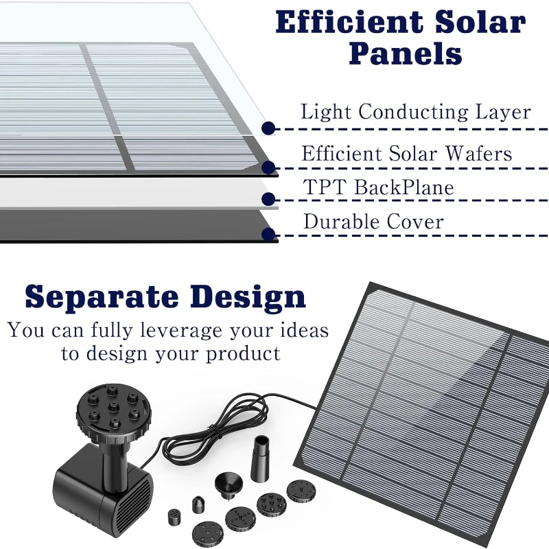 2.8W Solar Fountain with 6 different nozzles and 3 meter cable Solar Fountain Pump Kit for Garden Patio Fish Tank Ponds