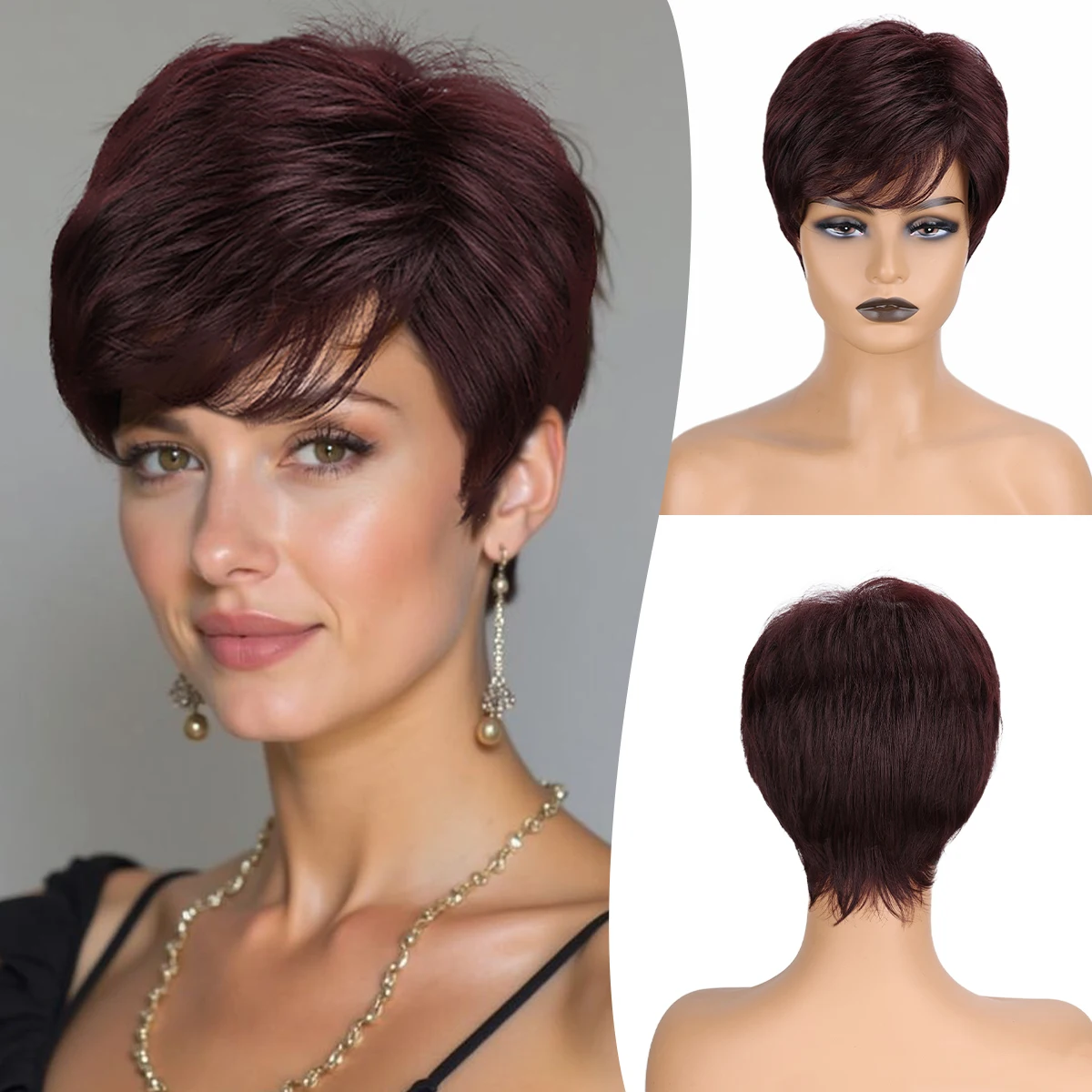 BCHR Короткие коричневые парики Многослойный лохматый полностью синтетический парик с челкой для женщин