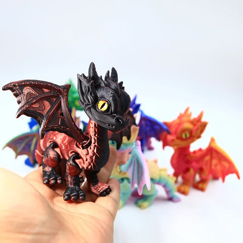 3D Printed Flying Western Dragon Articulated Joints Wings Simulation Eyes Flexible Model Pet Ornament Desktop Toy