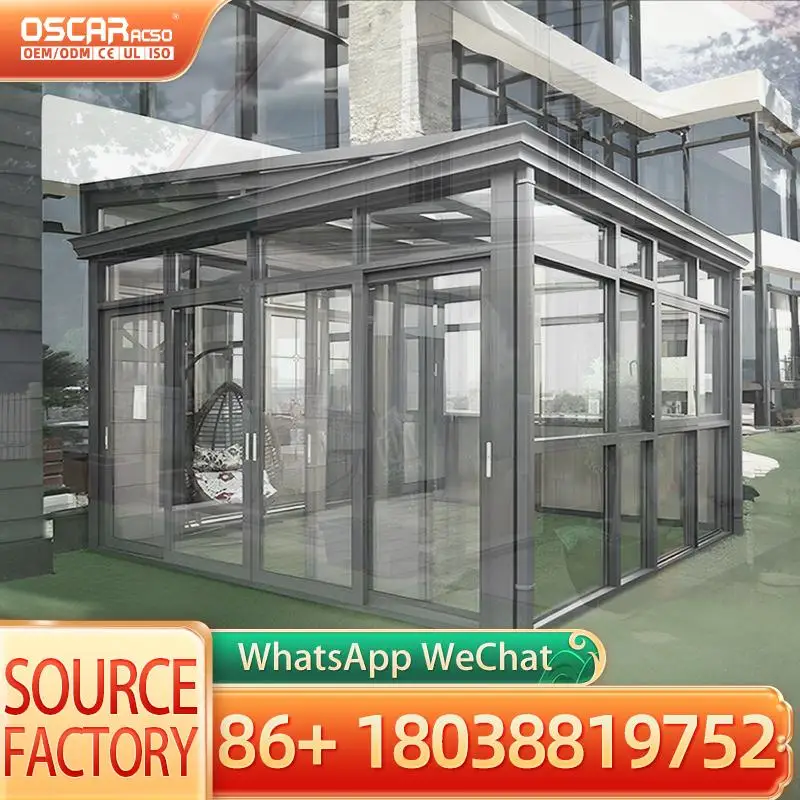 Customized Triangle Roof Tempered Glass Sliding 4Season Sunroom Outdoor Glass House with 1Year Warranty sunroom
