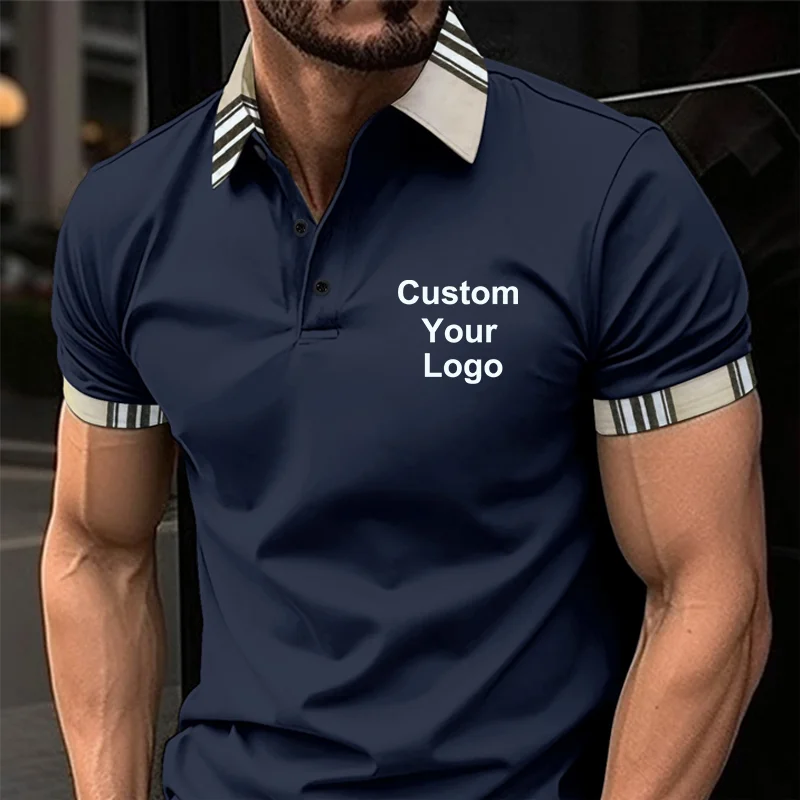 Fashion Men\'s Custom Your Logo Polo Shirt T-Shirt Top Summer Short Sleeve Polo Shirt Tee Casual Male Clothes