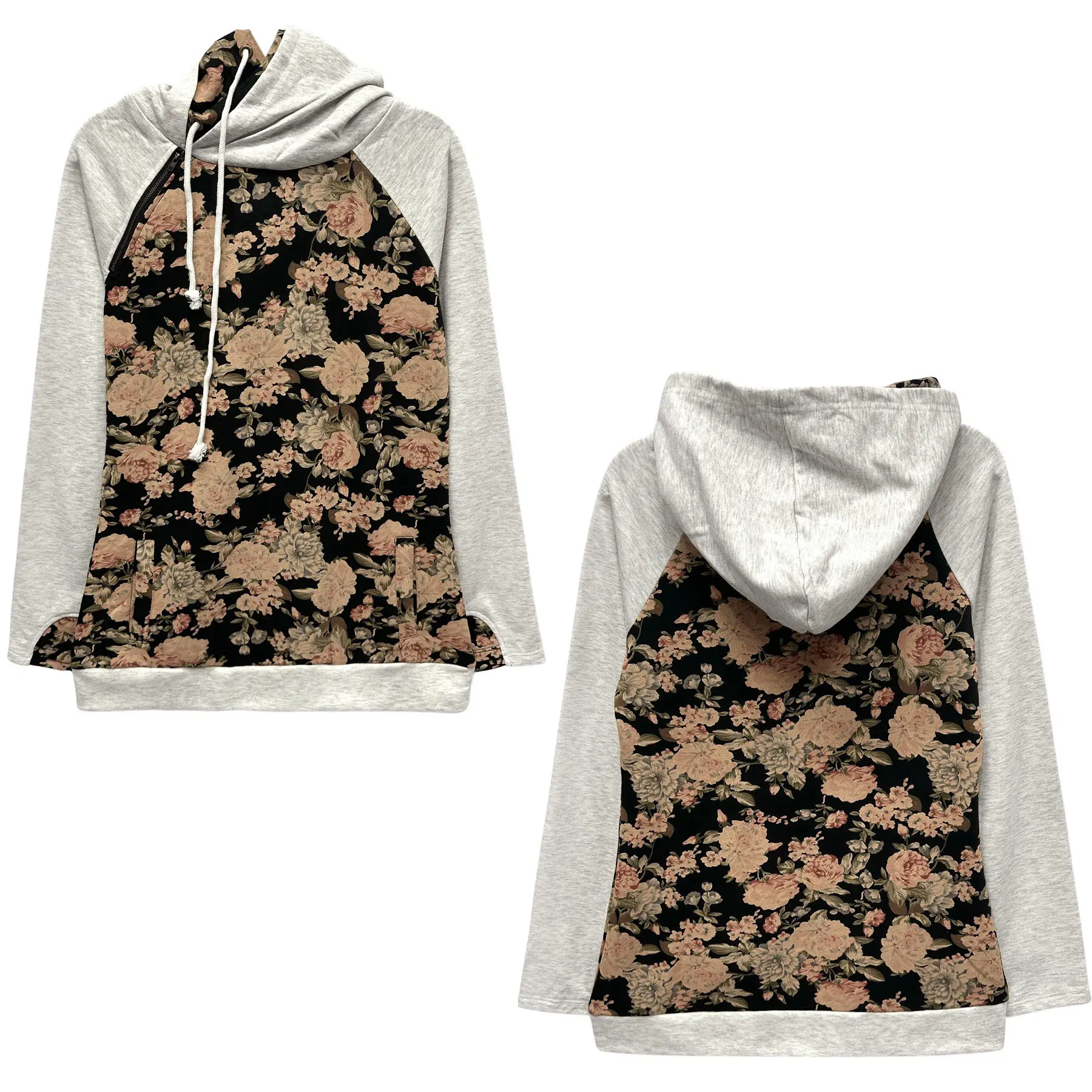 Vintage Sweet Forest Style Floral Print Double Layer Hoodie Cute Fresh Casual Loose Sweatshirt For Women Daily Wear