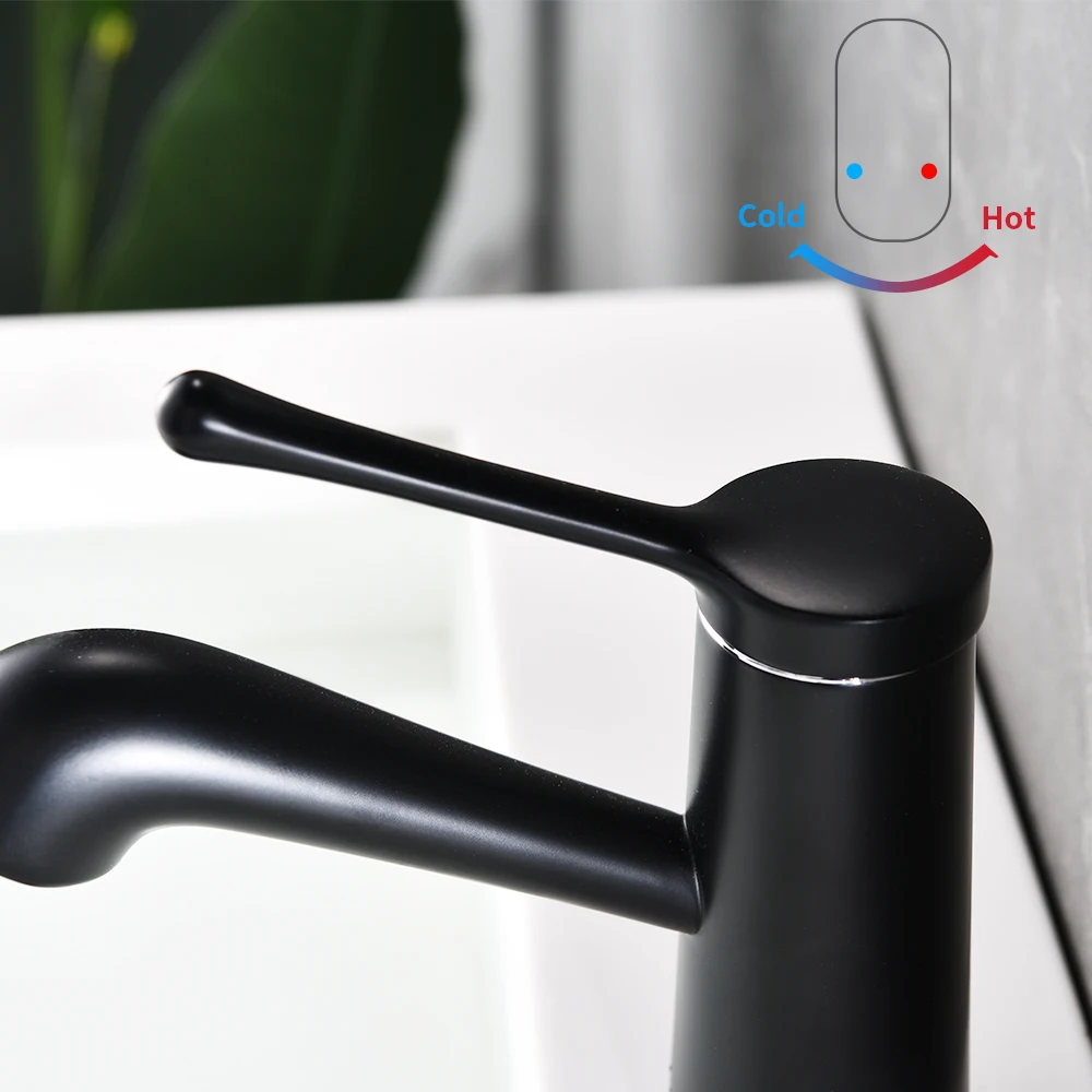 Basin Faucets Modern Black Bathroom Faucet pipe faucets Single Hole Cold and Hot Water Tap Basin Faucet Mixer Taps 855872