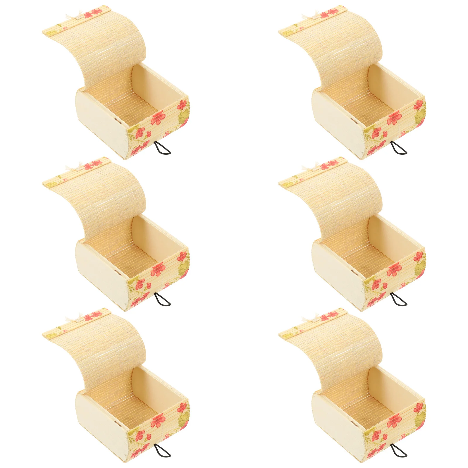 6Pcs Bamboo Jewelry Container Wear-Resistant Miniature Treasure Chest Space-Saving Organizer for Rings Earrings Brooches