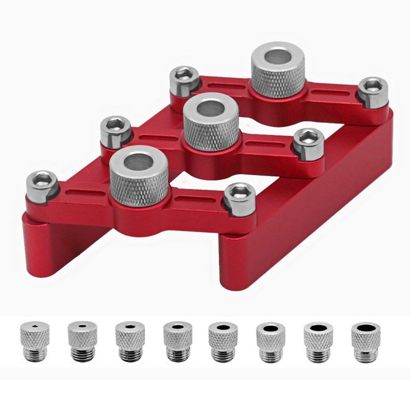 

1Set Self Centering Dowelling Jig Woodworking Hole Drill Guide Dowel Hole Positioner Locator Red With 3-10Mm Drill Sleeves