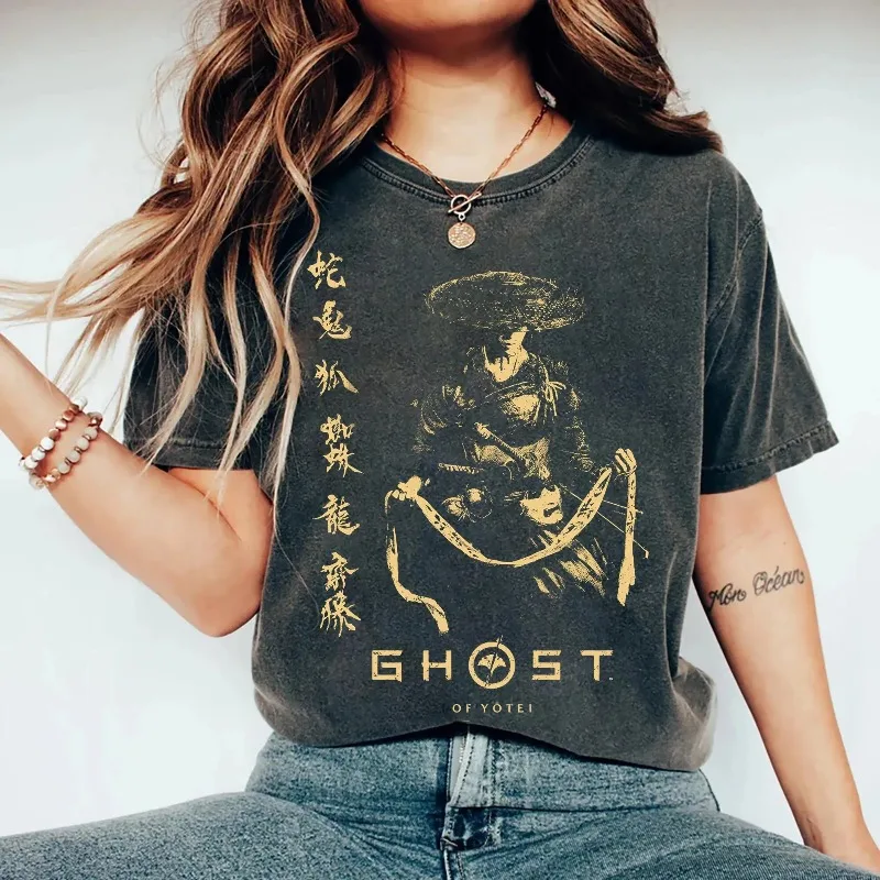 Camiseta Ghost Of Yotei, camiseta de anime Atsu Japan, camiseta Kitsune, camiseta de algodón holgada y transpirable de verano para hombres y mujeres